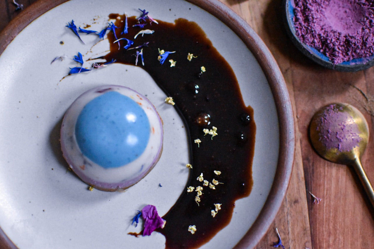 COSMIC LAYERED PANNA COTTA with Maple Salted Chocolate Sauce