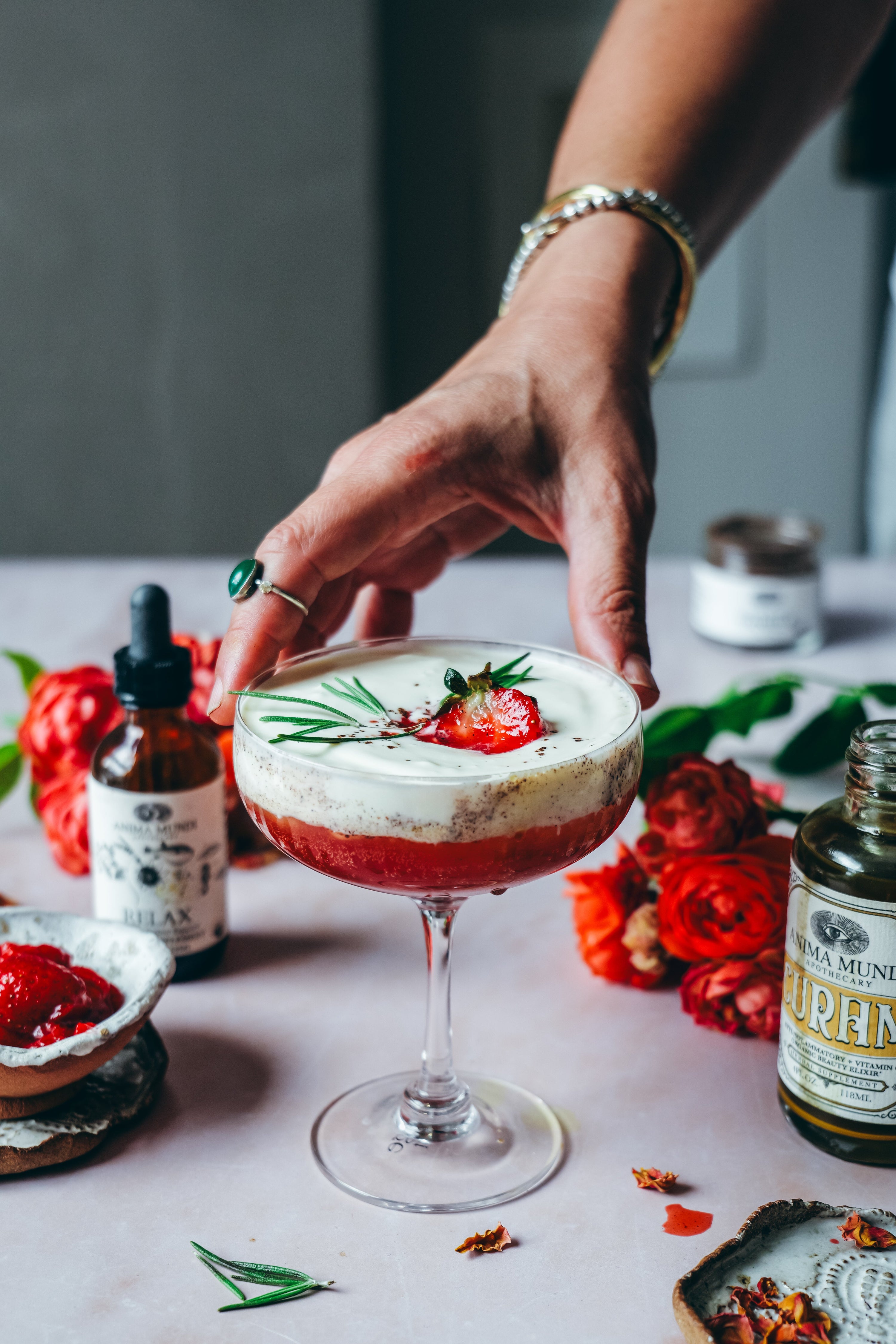 BEAUTY SLEEP SPRITZ: Strawberry Rosemary Mocktail