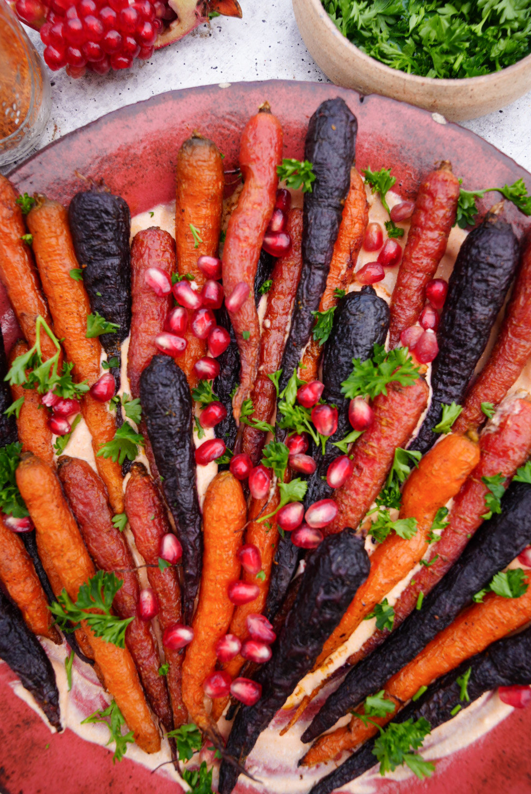 ROASTED RAINBOW SPICED Carrots with Mangosteen Hibiscus Glaze