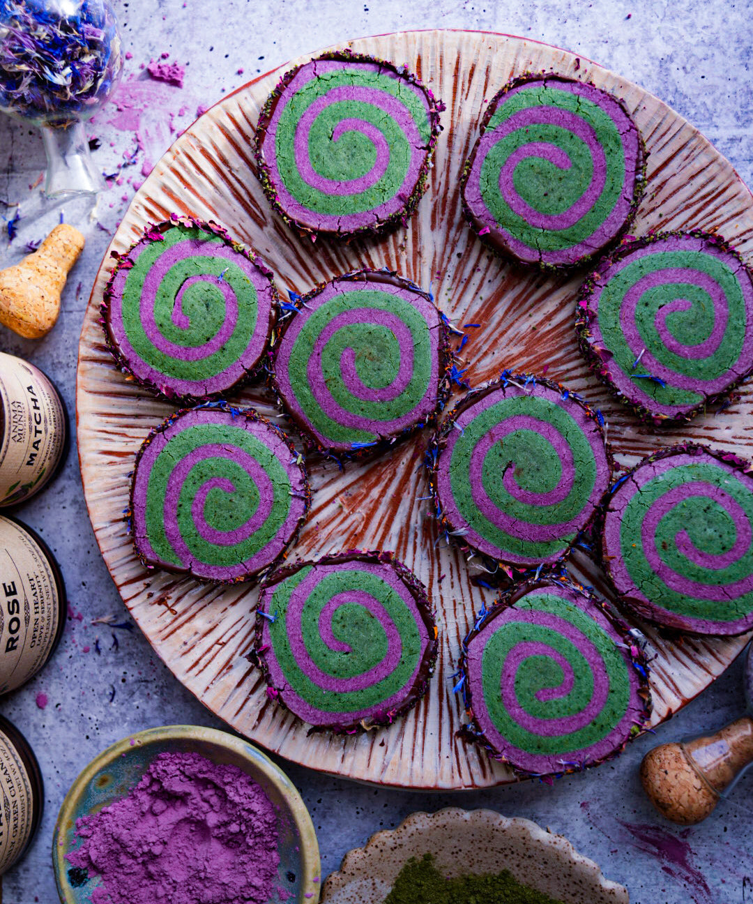 COSMIC PINWHEEL COOKIES Dipped in Chocolate and Flowers