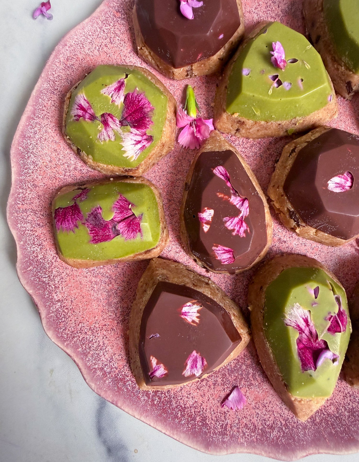 FLOWERING COOKIE DOUGH Gems with Dirty Rose Chai, Cacao, and Vanilla