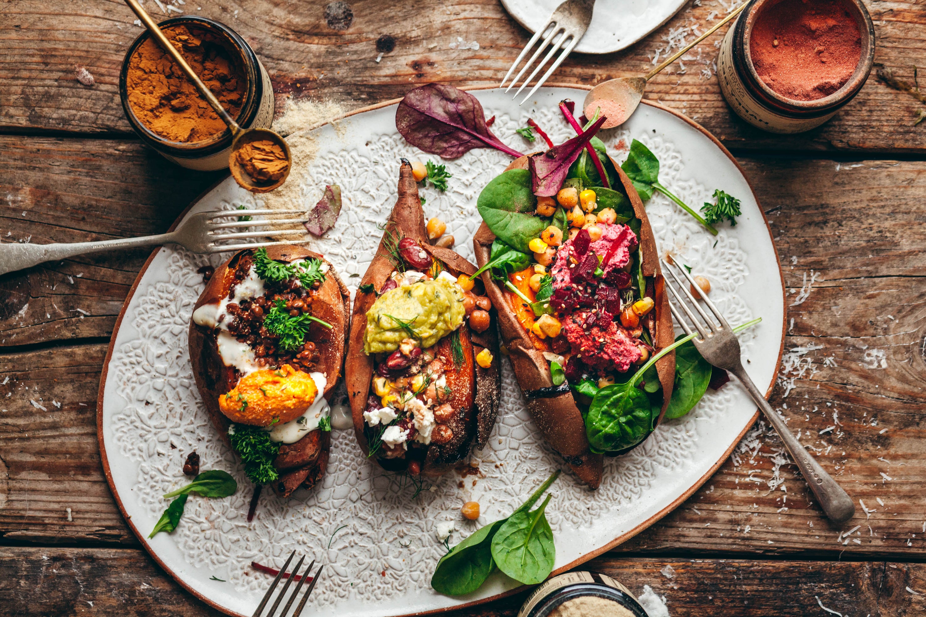 STUFFED SWEET POTATO with Beet Hummus and He Shou Wu