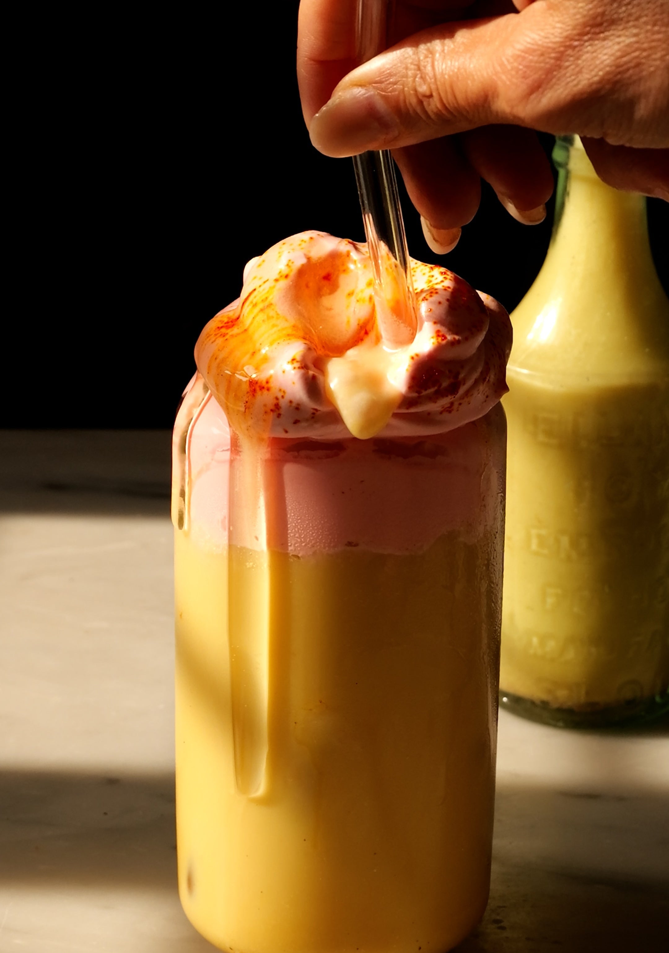 Iced Golden Moon Milk Latte with Beetroot Coconut Foam & Saffron Threads