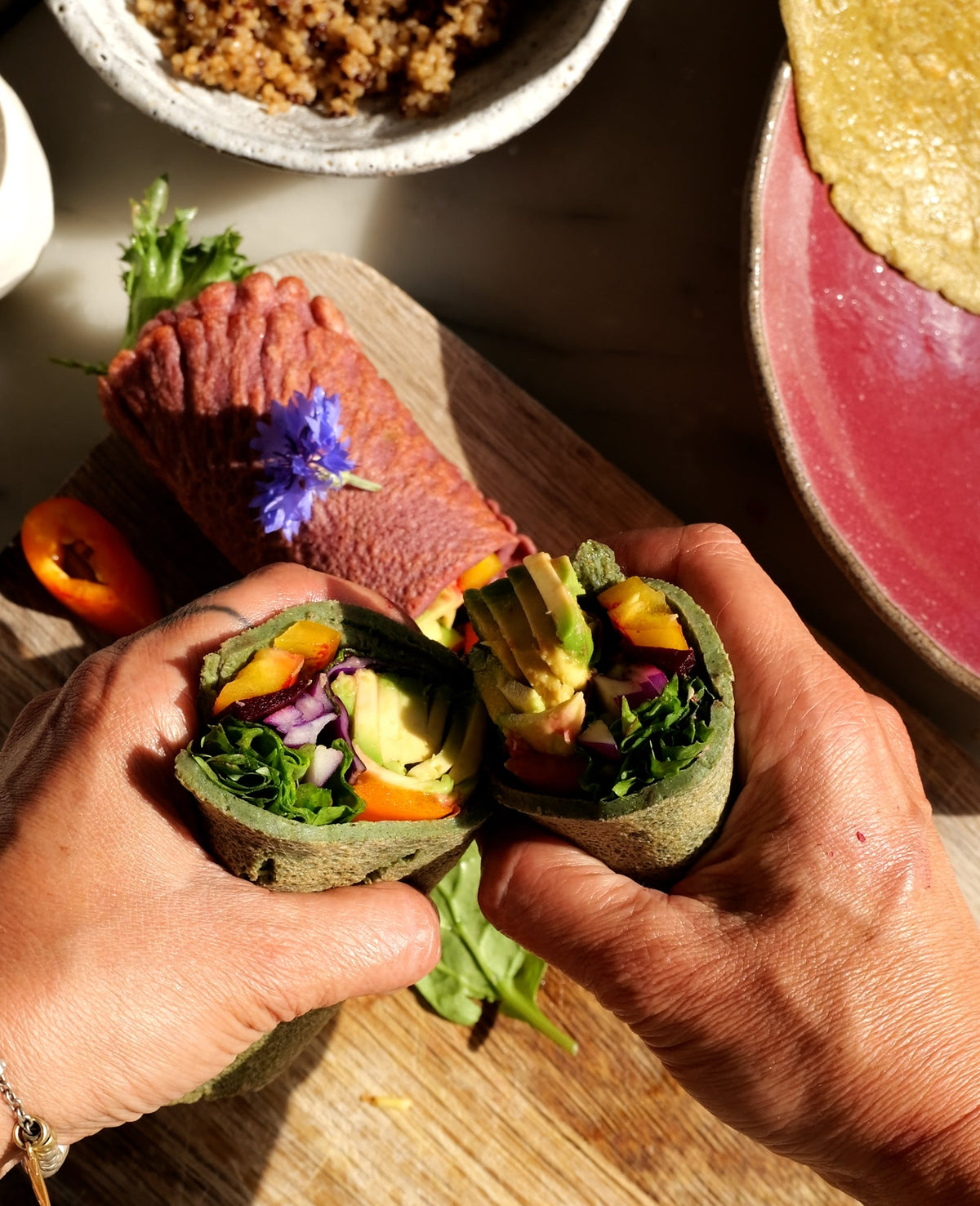 Tricolor Quinoa Wraps with Mangosteen Hibiscus Hummus