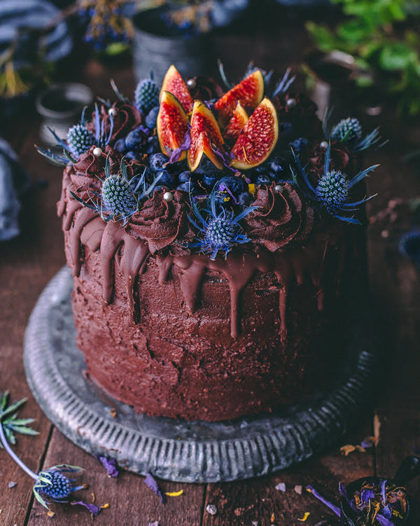 RICH CACAO CHOCOLATE CAKE with Blue Lotus Buttercream