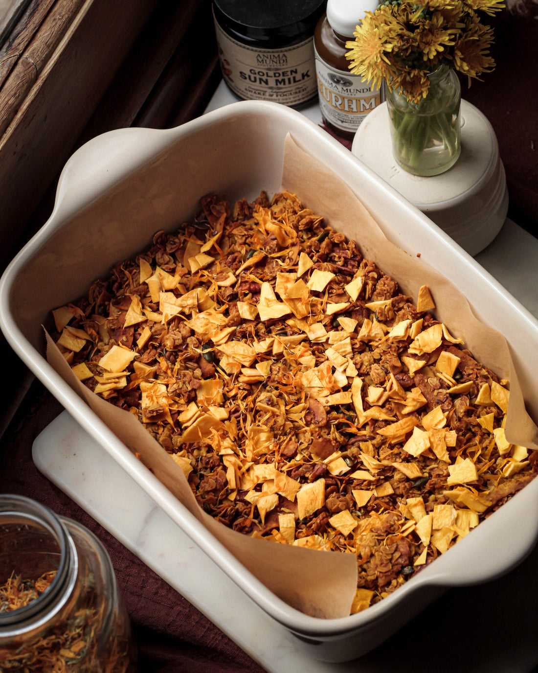 MANGO COCONUT GRANOLA with Golden Sun Milk and Summer Smoothie